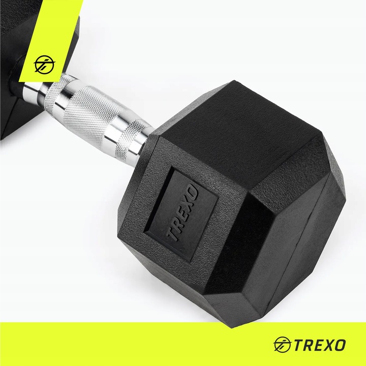 Hantel ogumowany TREXO Hex 10 kg ANTYPOŚLIZGOWOŚĆ HEKSAGONALNE SOLIDNE
