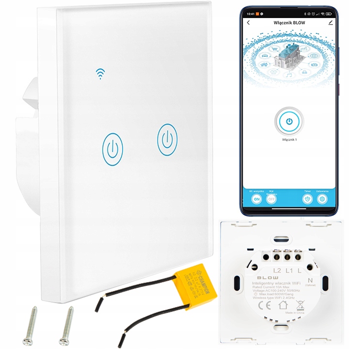 DOTYKOWY WŁĄCZNIK ŚWIATŁA DWUKANAŁOWY SZKLANY LED BIAŁY WiFi Tuya