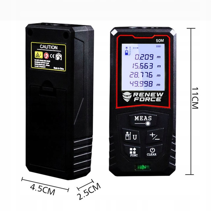 Dalmierz Laserowy MIERNIK ODLEGŁOŚCI Cyfrowy 50M Poziomica ORYGINALNY
