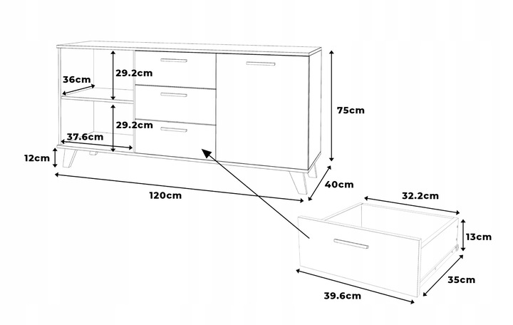 Komoda BIAŁA 3 Szuflady Duża Pojemna Szafka OSLO 120cm Styl