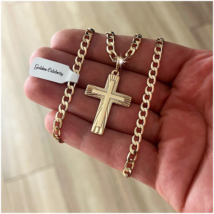 ZŁOTY NASZYJNIK KOMUNIJNY Z KRZYŻYKIEM 18K ŁAŃCUSZEK ZAWIESZKA + GRAWER
