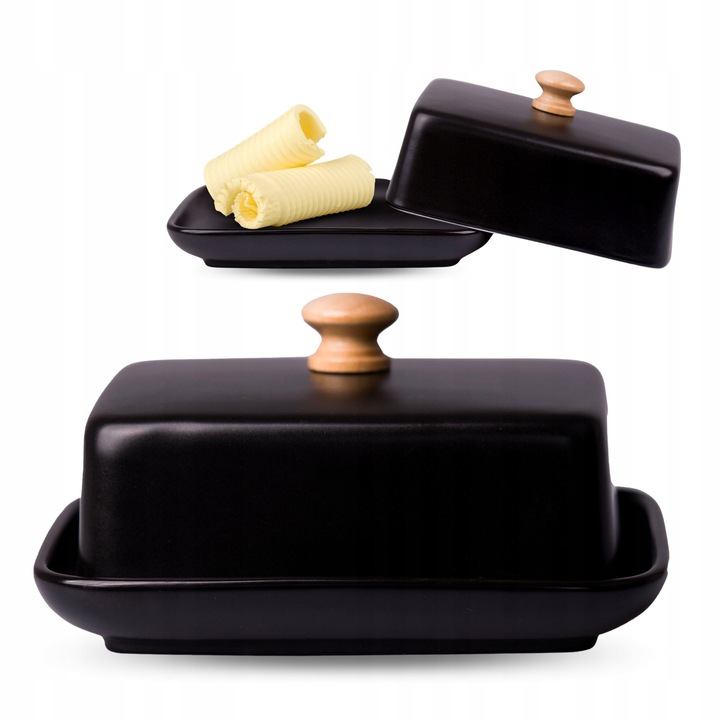 NOWOCZESNA MASELNICZKA MASELNICA POJEMNIK NA MASŁO Z POKRYWKĄ CZARNA+BAMBUS