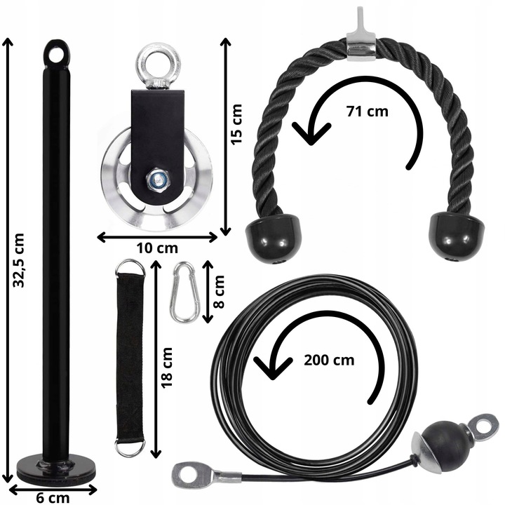 WYCIĄG GÓRNY I DOLNY ZESTAW DO 100KG UCHWYT TRICEPS DO TRENINGU SIŁOWEGO