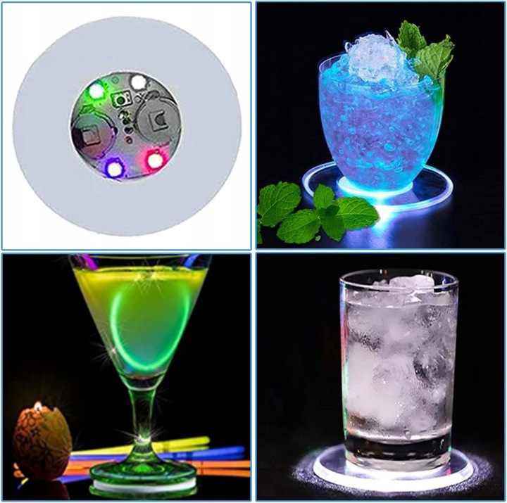 Podstawka Naklejka LED pod Butelkę Szklankę Kubek Zestaw 10 szt.