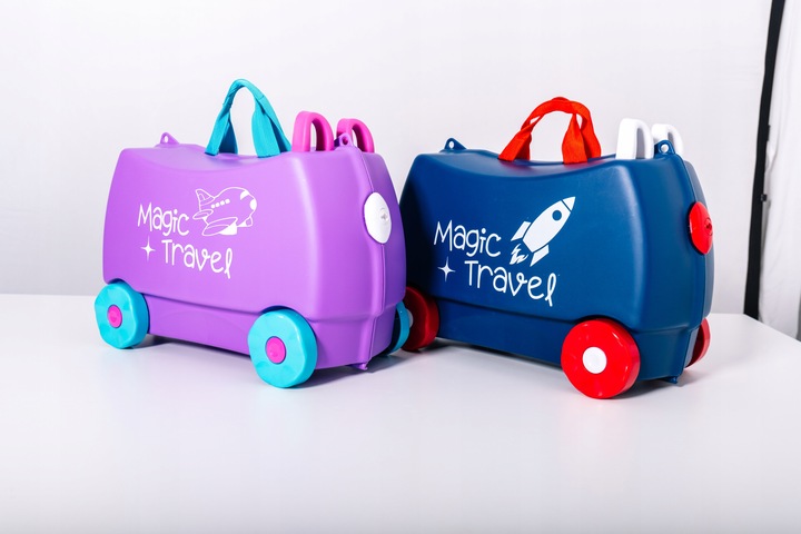 Walizka kabinowa dla dzieci jeżdżąca podróżna jeździk MAGIC TRAVEL HOLIDAY
