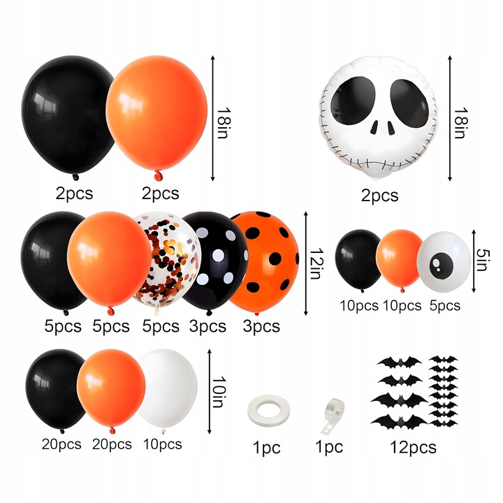 ZESTAW BALONÓW GIRLANDA BALONOWA HALLOWEEN PRZYJĘCIA ZESTAW DEKORACJA 116el