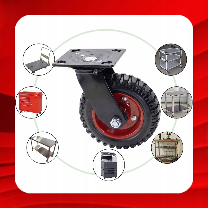 KÓŁKO OBROTOWE DO WÓZKA 200 mm DO 235 KG KOŁO JEZDNE GUMOWE BEZDĘTKOWE