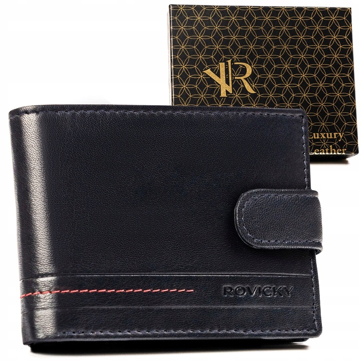 ROVICKY portfel skórzany męski poziomy zapinany RFID na prezent