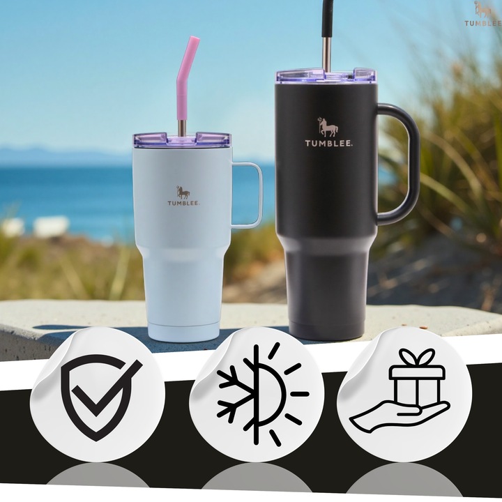 Kubek Termiczny z WYGODNYM Uchwytem i STALOWĄ Słomką TEMPERATURA DO