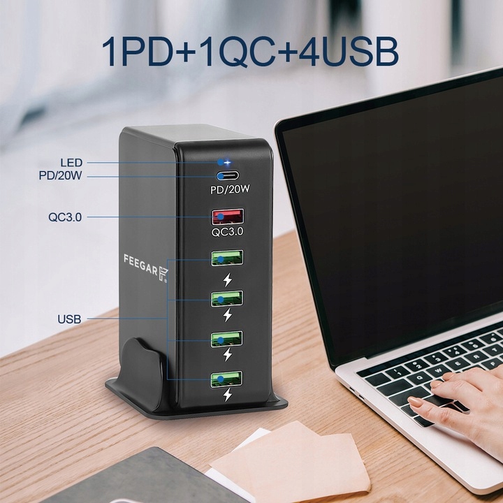 Ładowarka sieciowa Feegar Tower 86W 6x USB Typ C