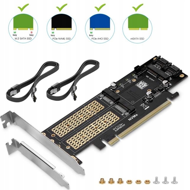 Adapter 3x dysk M.2: SATA + NVMe + mSATA PCI-e x16