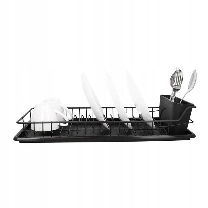 Suszarka do naczyń ociekacz na sztućce stojąca czarna plastikowa 50,5