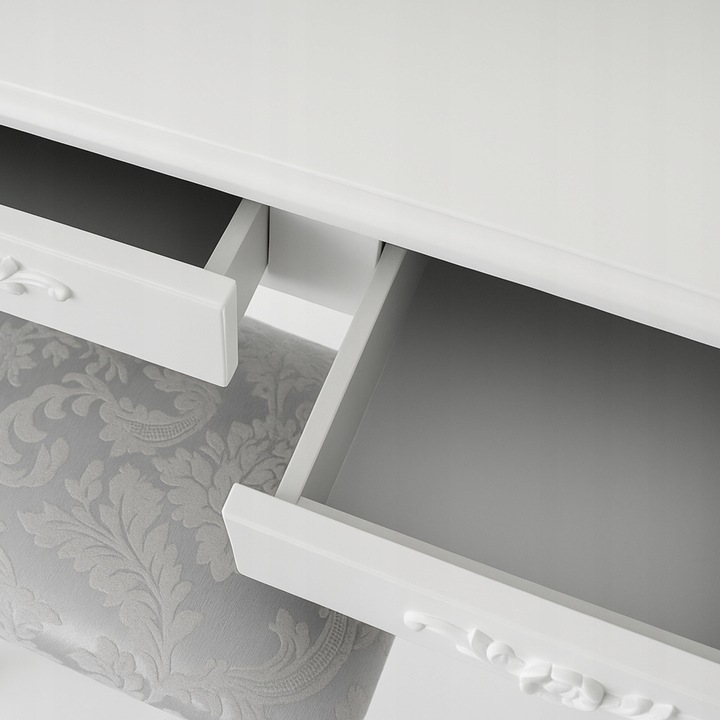 TOALETKA KOSMETYCZNA Z LUSTREM OBROTOWYM I TABORETEM DREWNIANA BIAŁA