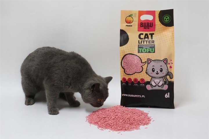 Żwirek Tofu dla Kotów BRZOSKWINIA BuBuPets 2,5kg zbrylający biodegradowalny