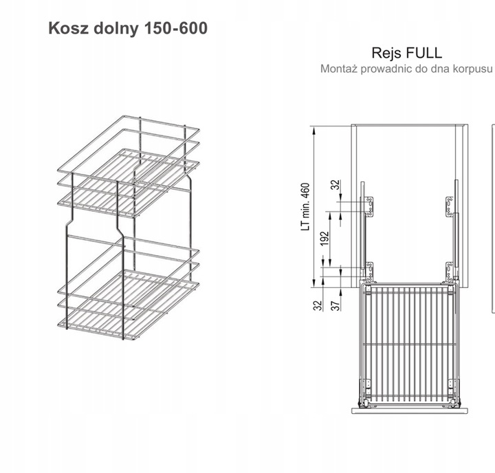 KOSZ CARGO MINI DOLNE PODBLATOWE 2 PÓŁKI 300 CICHY DOMYK WYSUW CHROM