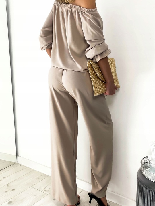 Komplet damski spodnie OVERSIZE kieszenie bluzka hiszpanka lekki S/M