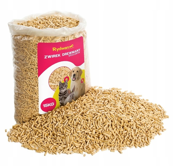 ŻWIREK DREWNIANY JAKO PODŁOŻE 15KG DO KUWET DLA KOTÓW KRÓLIKÓW I GRYZONI