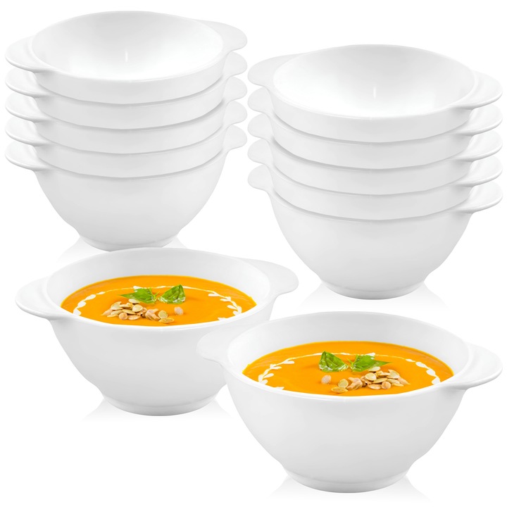 12x BULIONÓWKA SONIA 500ML OPALOWA Z UCHWYTAMI MISKA OBIADOWA DO ZUPY