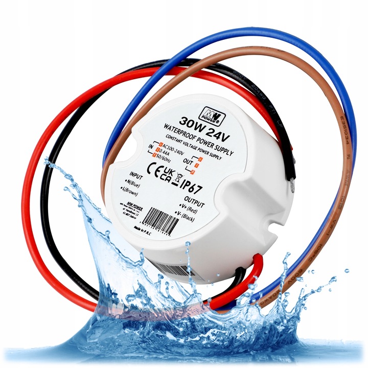 MW Power 30W 24V/1.25A round LED power supply, IP67 AF3024Y