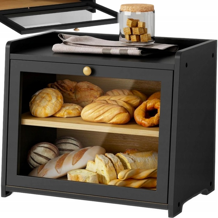 CHLEBAK DREWNIANY CZARNY POJEMNIK NA CHLEB PIECZYWO DUŻY BAMBUSOWY 40x35x25