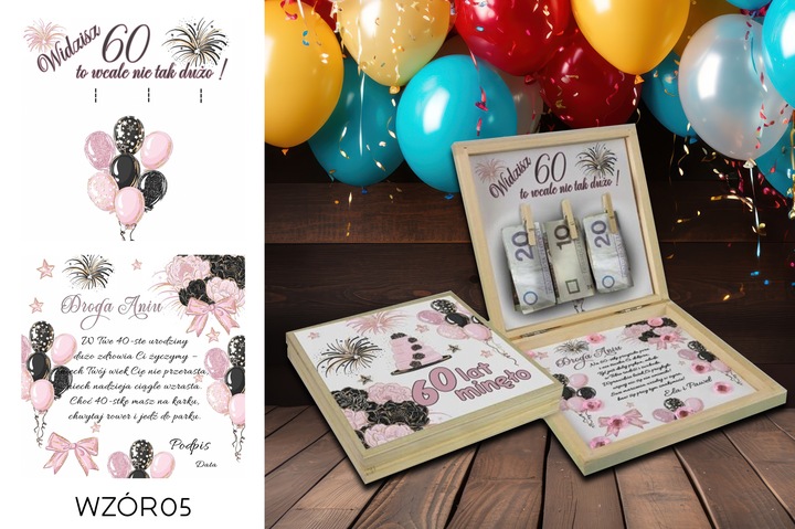 PREZENT NA 60 URODZINY PUDEŁKO Z ŻYCZENIAMI