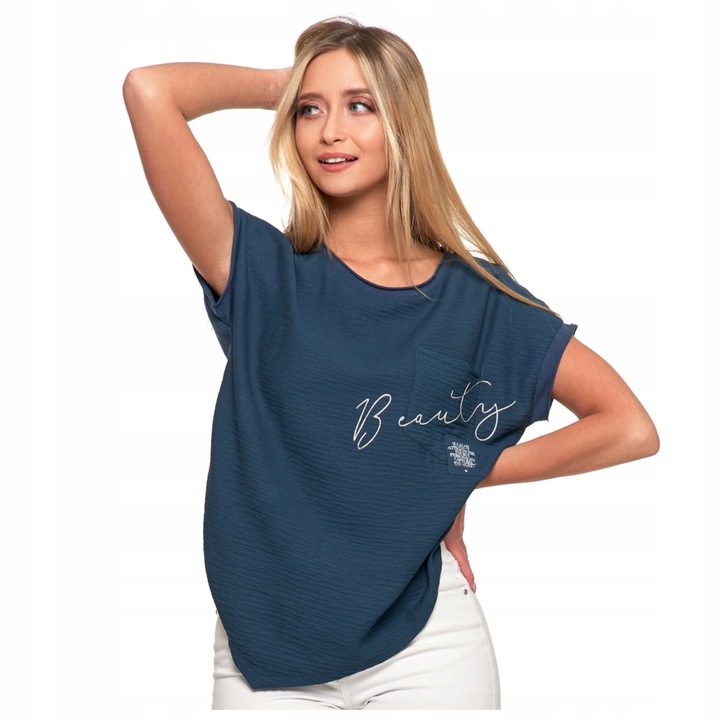 KOBIECA BLUZKA Z KRÓTKIM REKAWEM DAMSKA LUŹNA Z NAPISEM MORAJ 2XL/3XL