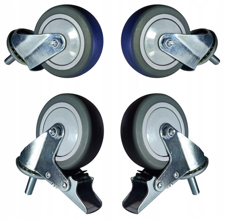ZESTAW 4x Koło łożyskowane meblowe obrotowe fi.75 trzpień gw. M10