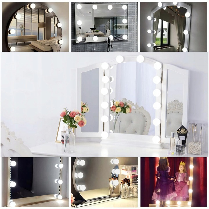 10x ŚWIATEŁKA LAMPKI LED NA LUSTRO TOALETKI 10 Poziomów Jasności 4,5M