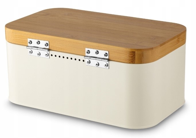 CHLEBAK STALOWY Z POKRYWA BAMBUSOWA POJEMNIK NA PIECZYWO CHLEB BUŁKI