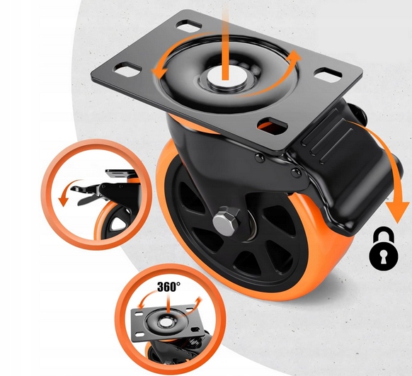 ZESTAW JEZDNY KÓŁ 125MM KÓŁEK KOŁA OBROTOWE Z HAMULCEM 400 KG DO WÓZKA