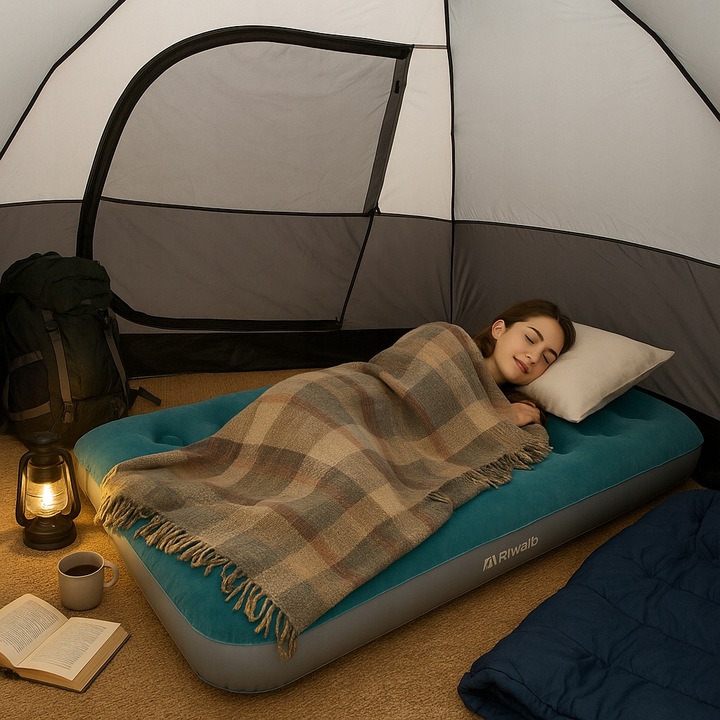 Materac dmuchany Riwall RRD-02 - 191×137×22 cm – welurowy 2-os