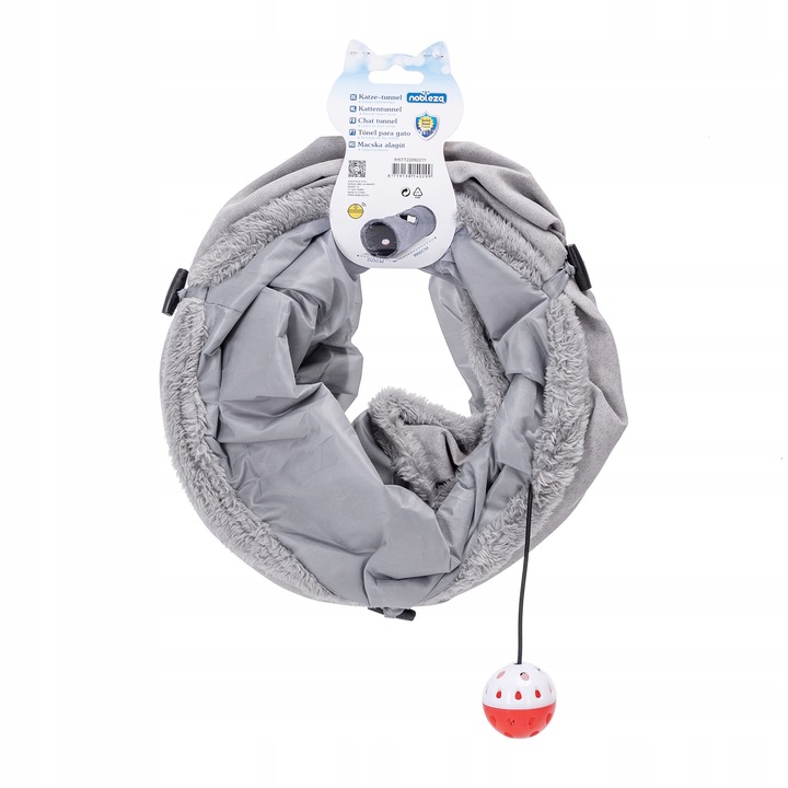 tunel dla kotów zamszowy aksamit z dzwoneczkiem piłeczka 60 cm składany