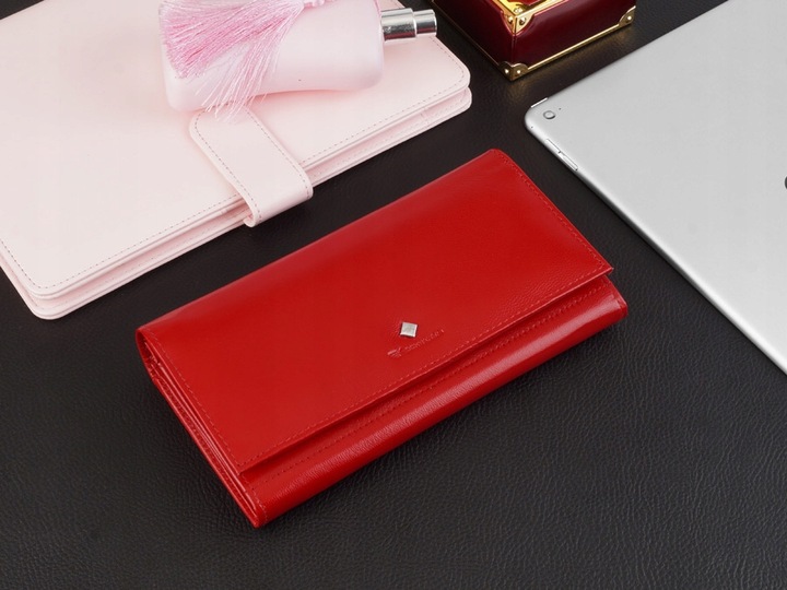 KOCHMANSKI portfel damski skórzany duży czerwony na dokumenty i karty