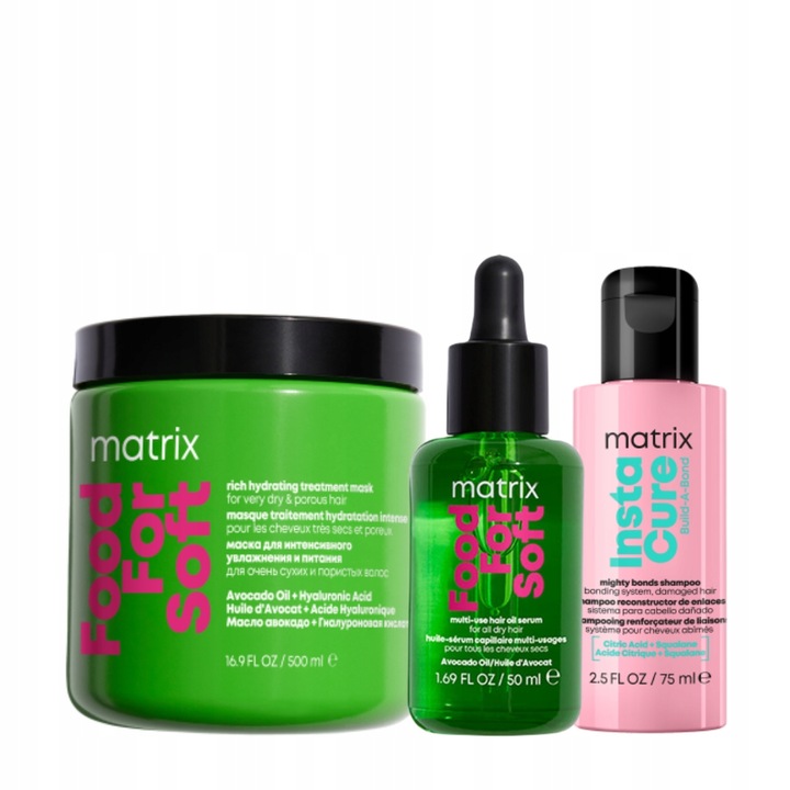 Matrix Food For Soft olejek nawilżajacy, maska do włosów suchych ZESTAW