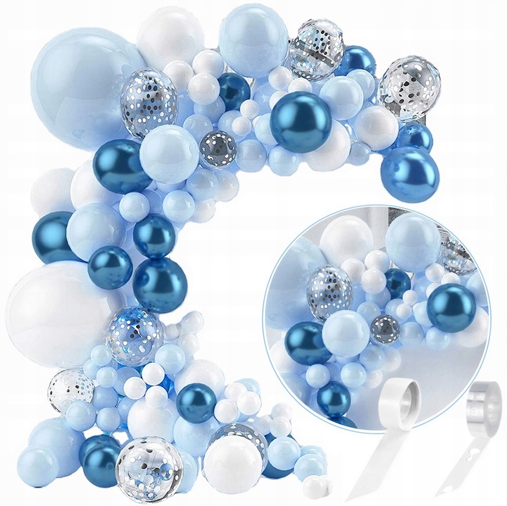 GIRLANDA BALONOWA XXL BALONY BIAŁA NIEBIESKA SREBRNA ROCZEK CHRZEST