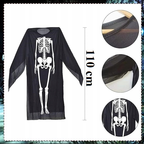 Kostium na Halloween Przebranie KOŚCIOTRUP SZKIELET Ponczo Tunika -