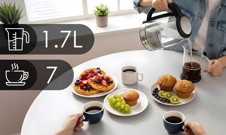 CZAJNIK ELEKTRYCZNY SZKLANY 1,7L MOCNY Z PODŚWIETLENIEM LED 1800W ZE