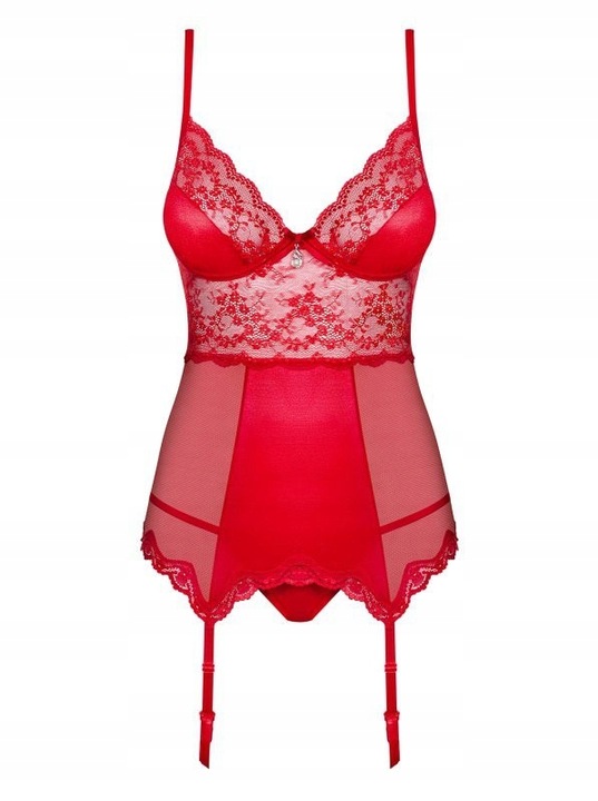 Czerwony gorset satynowy z koronką i fiszbinami Lovica Obsessive S/M