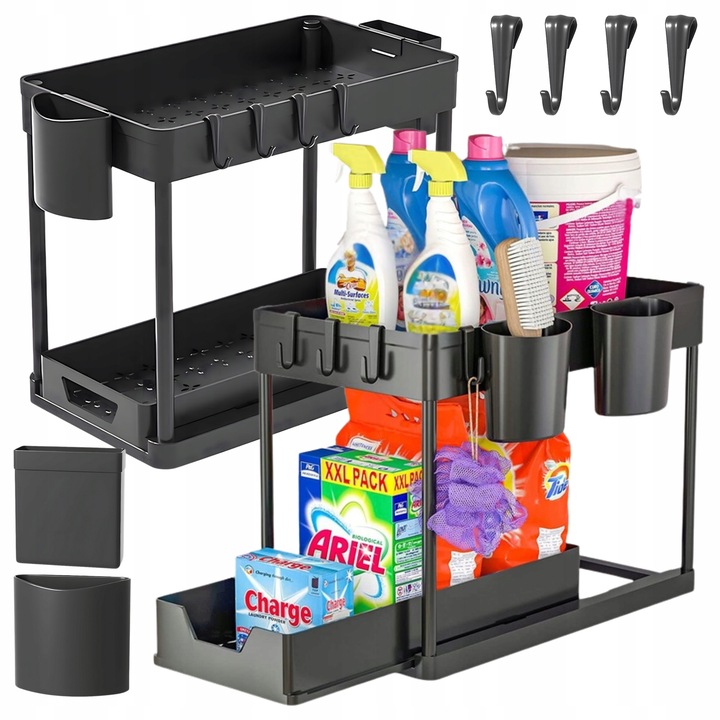 Dwupoziomowa Półka Regał Stojak Mocna pod Zlew Wysuwana do Kuchni