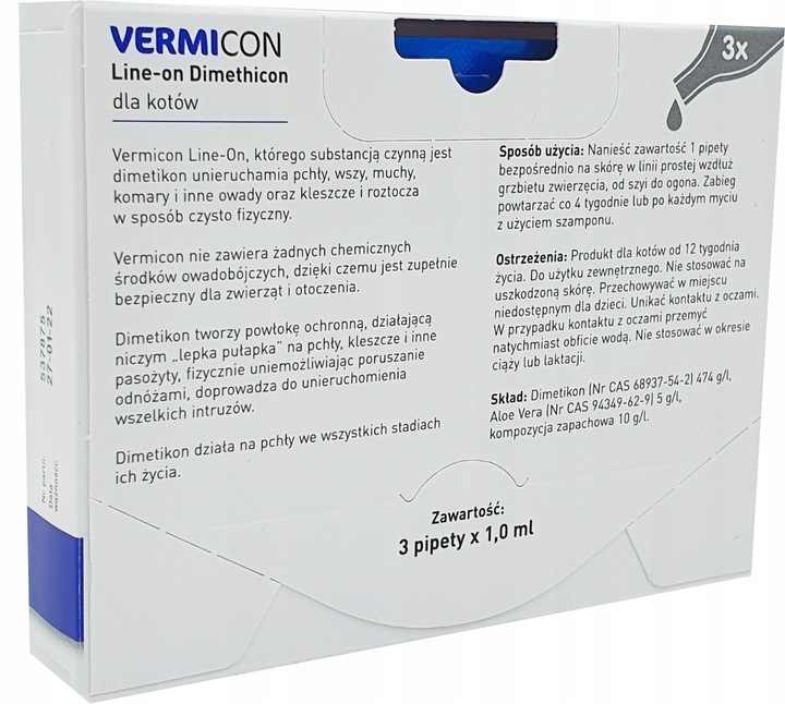 Beaphar VERMICON Krople KLESZCZE Pchły przeciwko pasożytom KOT 3x1ml