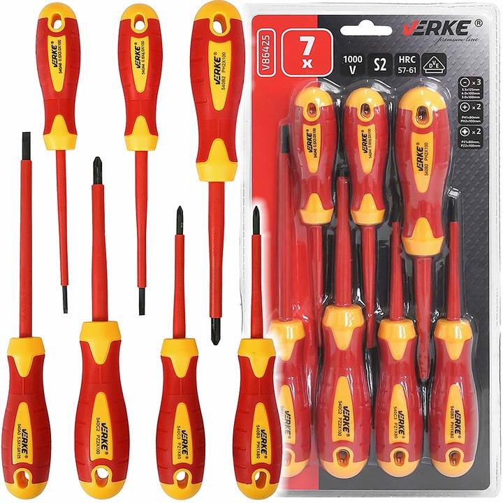 ZESTAW WKRĘTAKÓW WKRĘTAKI ŚRUBOKRĘTY IZOLOWANE DLA ELEKTRYKA 1000V 7