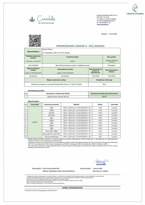 Olejek Konopny CBD Dla Psa 3% 11ml Bez THC Weterynaryjny