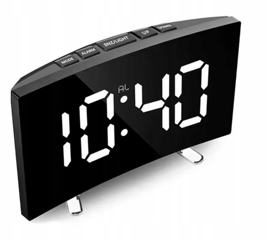 BUDZIK ZEGAR ELEKTRONICZNY DUŻY WYŚWIETLACZ LUSTRO LED TERMOMETR DATA