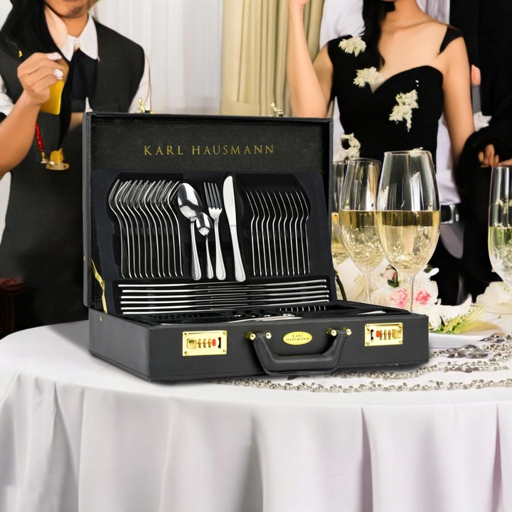 KOMPLET SZTUĆCÓW 72 EL WALIZKA DLA 12 OSÓB zestaw srebrne sztućce