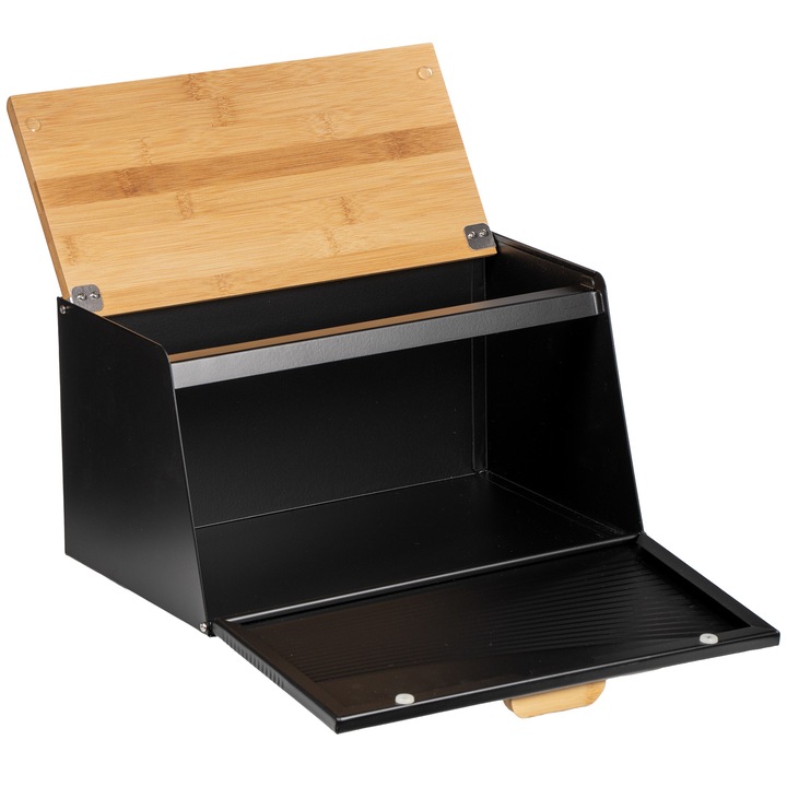 DUŻY CHLEBAK METALOWY Z DESKĄ POJEMNIK NA PIECZYWO CHLEB CZARNY BAMBUSOWY