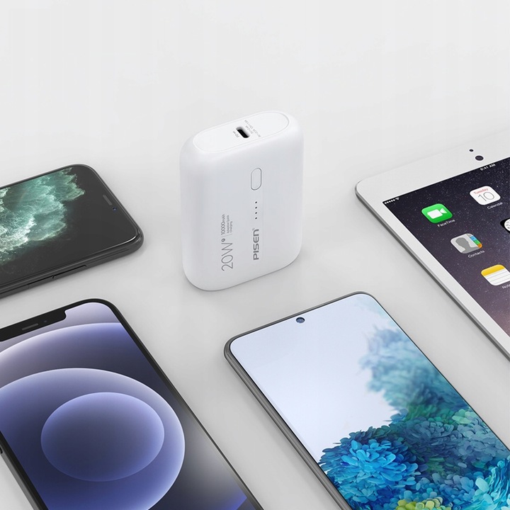 POWERBANK MINI SLIM 10000 mAh 20W USB C PD QC BIAŁY DO IPHONE APPLE + KABEL