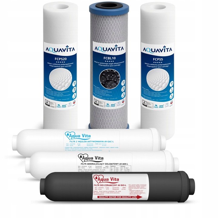 Zestaw Filtrów Wody AQUAVITA do RO7 Komplet Wkładów do Filtra Wody
