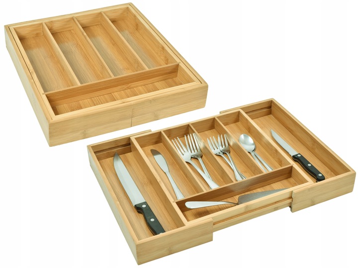 WKŁAD DO SZUFLADY NA SZTUĆCE BAMBUSOWY DREWNIANY ORGANIZER ROZSUWANY