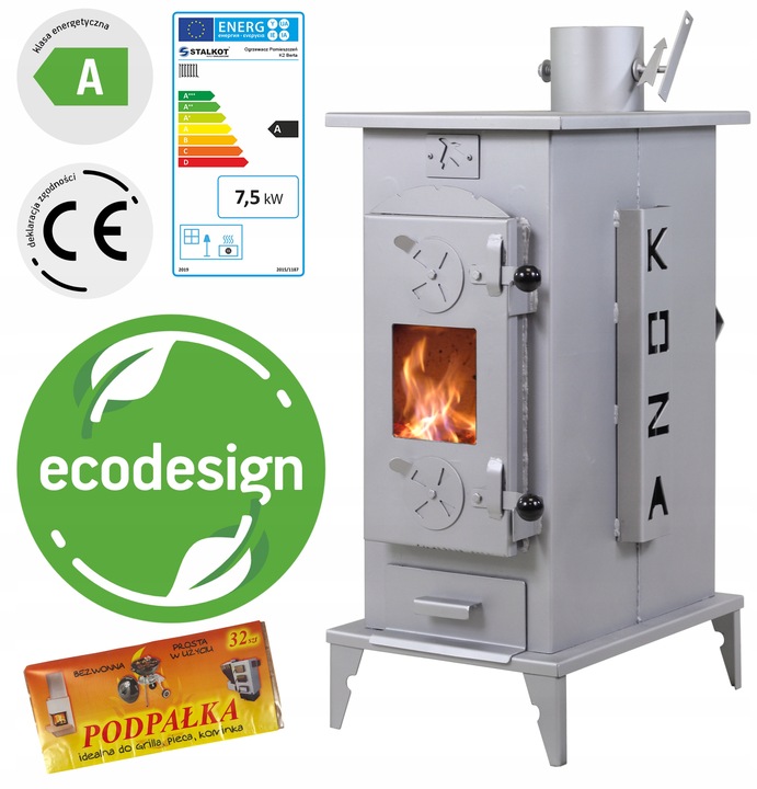 Piec koza piecyk szamotowy 17,5 cegieł stal 2 mm ATEST EKODESIGN