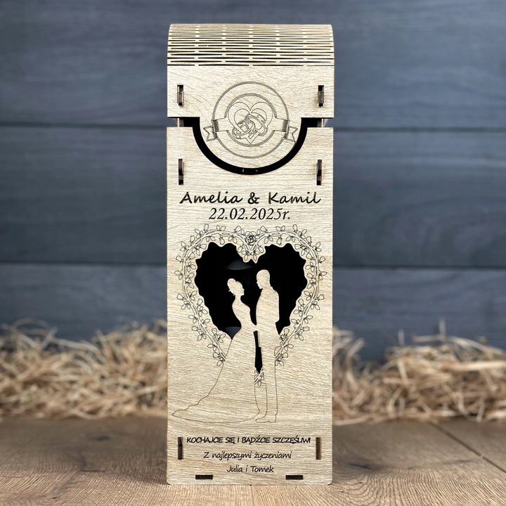 SKRZYNKA NA WINO PREZENT NA ŚLUB DLA PARY MŁODEJ PUDEŁKO Z GRAWEREM WESELE
